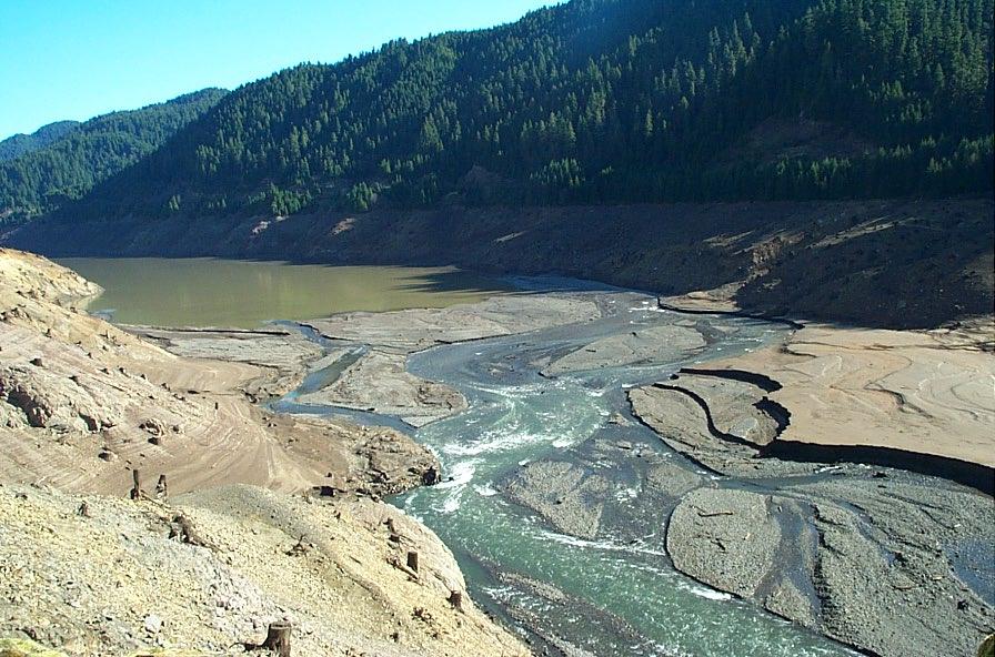 Cougar Reservoir drawdown: view from hotspring parking lot 4/8/02